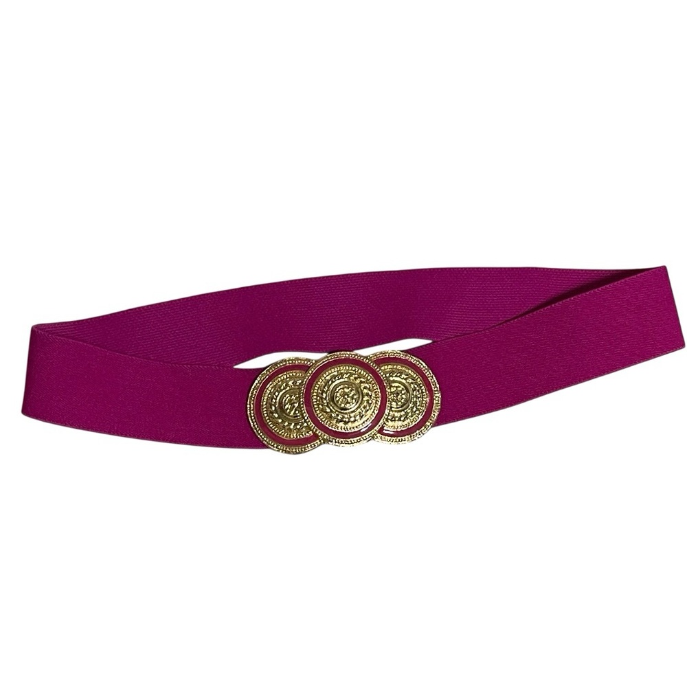 Nan Lewis Stretch Belt Gold Chunky Medallion Buckle Adjustable Vintage Size M/L